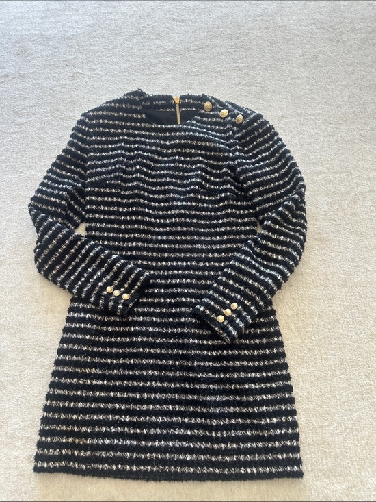 Balmain Dresses & Skirts - Balmain Black & White Striped Long Sleeve Knit Dress with Gold Buttons